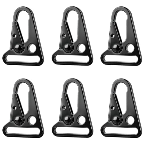 Heavy Duty Metal Sling Clip - Tactical HK Hook Swivel Snap Buckle - Black 1.25" - 6 Pack