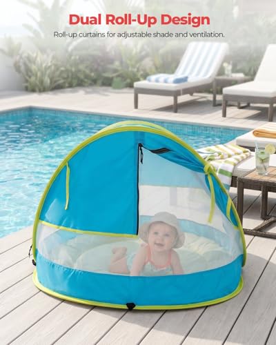Large Deluxe Blue Baby Beach Tent with UPF 50+ Sun Shelter & Mosquito Net - Portable Pop Up Kids Travel Tent with Carry Bag & Stakes