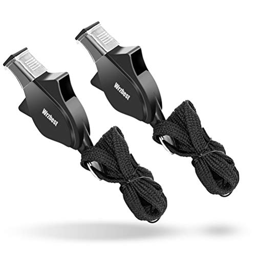 Pealess Coach Whistle with Lanyard & Teeth Protector - 2 Pack Black