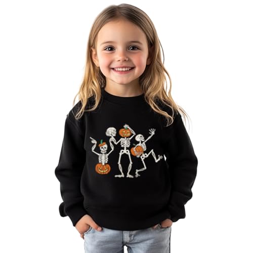 AQYLXLHH 4T Toddler Halloween Pumpkin Ghost Dinosaur Sweatshirt Boys Girls 2-Skeleton Black