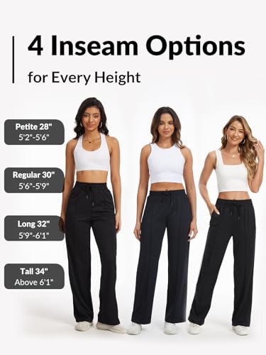 Women's Black Track Pants 32-Inch Inseam Loose Jogging Sweatpants