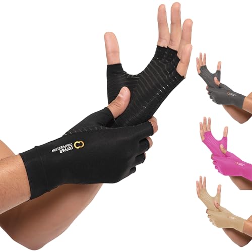 Copper Compression Arthritis Gloves for Pain Relief | Fingerless Support for Carpal Tunnel & Tendonitis | Open Finger Design, Size M