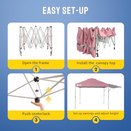 10x10 Pop Up Canopy Tent with Adjustable Awning - Pink
