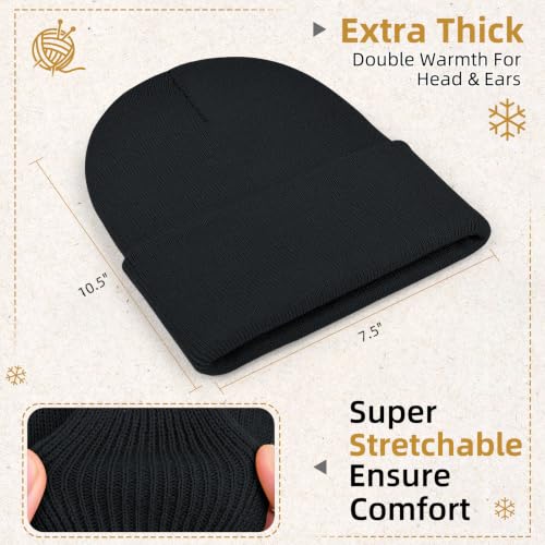 Slouchy Beanie Hat for Men & Women - Black, 1 Pack