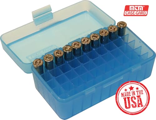 50-Round Flip-Top Ammo Storage Box for .38/.357 Caliber - Clear Blue