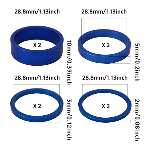 Aluminum Alloy Bicycle Headset Spacers - 8PCS Adjustable Blue