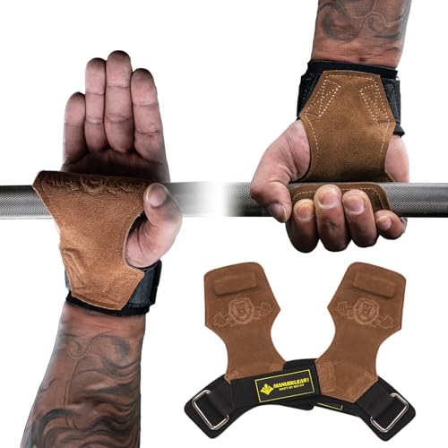 Weight Lifting Straps - Double Leather Gym Straps with Cushion Wrist Loop - One Size, Brown