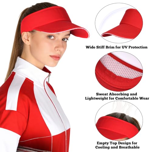 Adjustable Sport Sun Visor Hat for Women & Men - Red