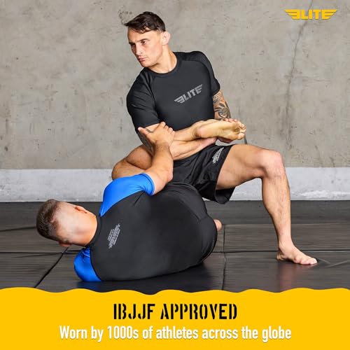 BJJ Rash Guard for Men - Short Sleeve Compression Base Layer - Black, Large