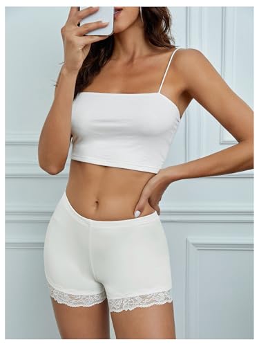 MakeMeChic Women's White Summer Lace Trim Shorts Under Dress Medium