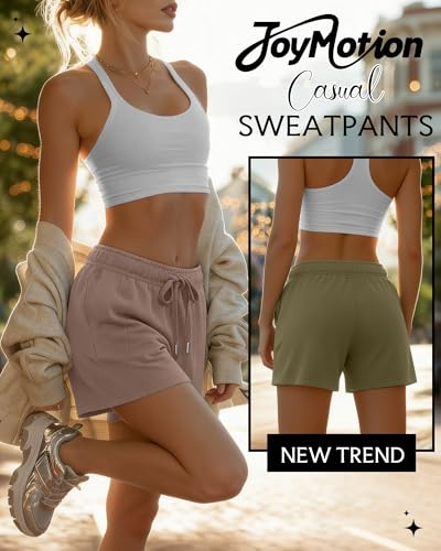 JoyMotion Women's Drawstring Sweat Shorts 3 Pack - Black, Mocha, Matcha Green, Medium