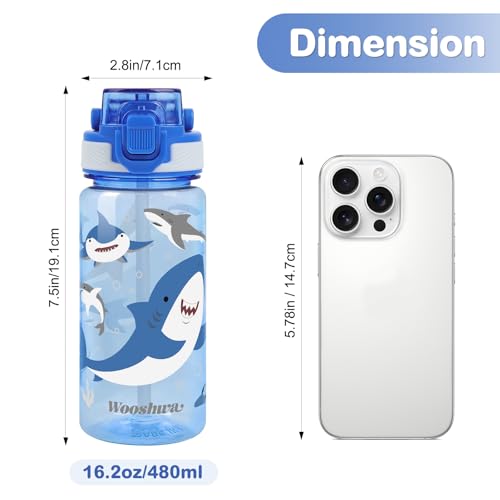 16 oz Kids Water Bottle with Straw - Shark Design