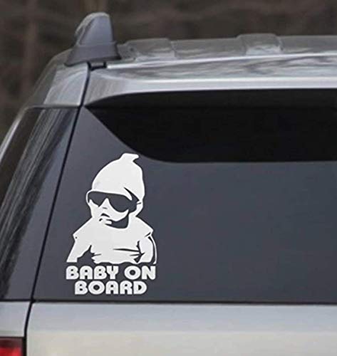 Funny Baby on Board Car Window Vinyl Decal - 5-Inch White