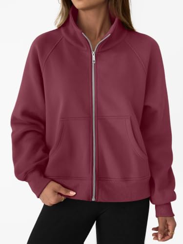 Large Winered Zip Up Cropped Hoodie for Women - Trendy Queen Y2K Sweatshirt