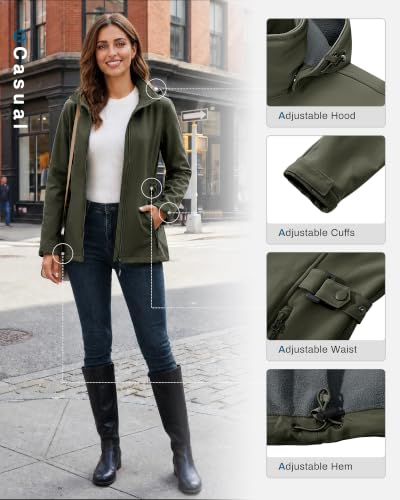 X-Large Olive Green Waterproof Women's Fleece Lined Rain Jacket - Outdoor Ventures