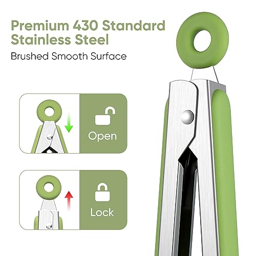 12 Inch Stainless Steel Kitchen Tongs with Silicone Tips - Green