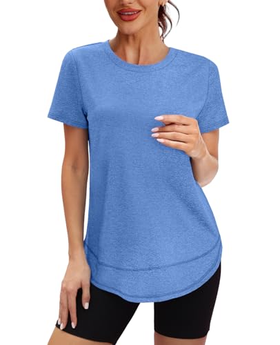 XIEERDUO Women's Sun Protection Workout Top Blue Large UPF 50+ Quick Dry S-3XL