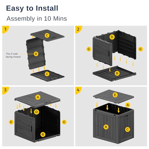 EAST OAK Outdoor Storage Box, 31 Gallon Deck Box, Waterproof Resin Storage Bin for Patio Cushions, Gardening Tools, Accessories, Lockable, UV Resistant, Black