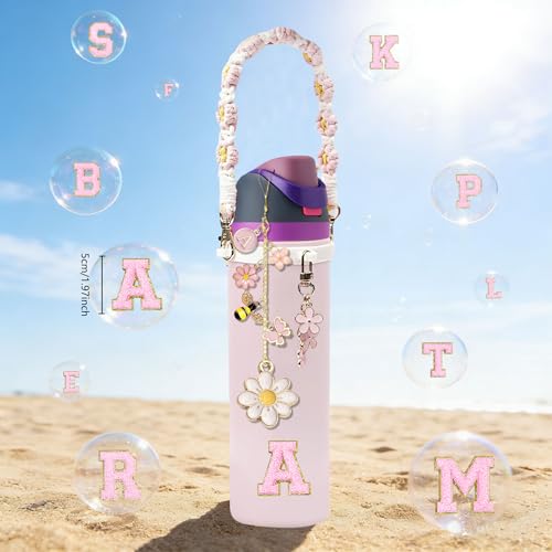 Owala Bottle Accessories Set - Pink Handle Strap & Initial Charm