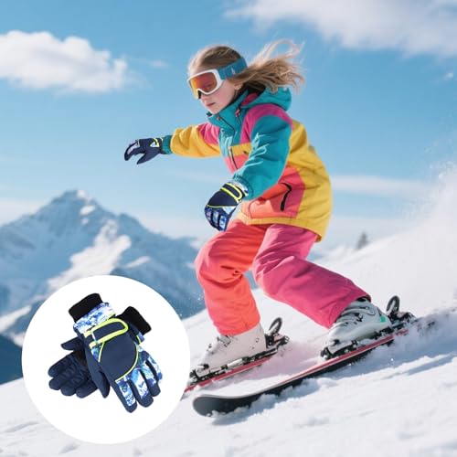 Kids Winter Ski Gloves - Windproof, Plush Lined, Black - Ages 4-7