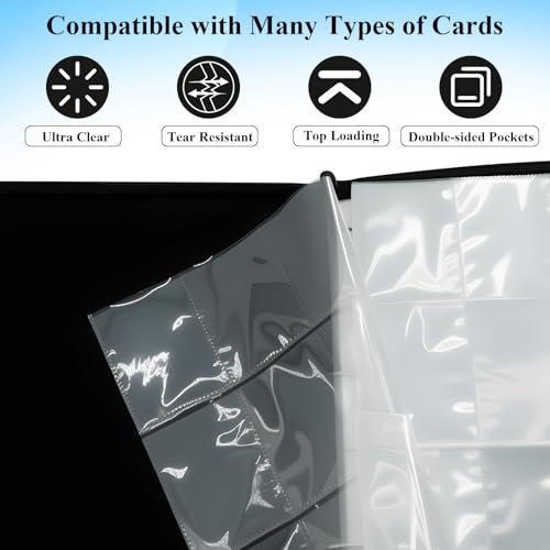 Baseball Card Binder - 900 Capacity PU Leather Zipper Holder - Grey, Medium