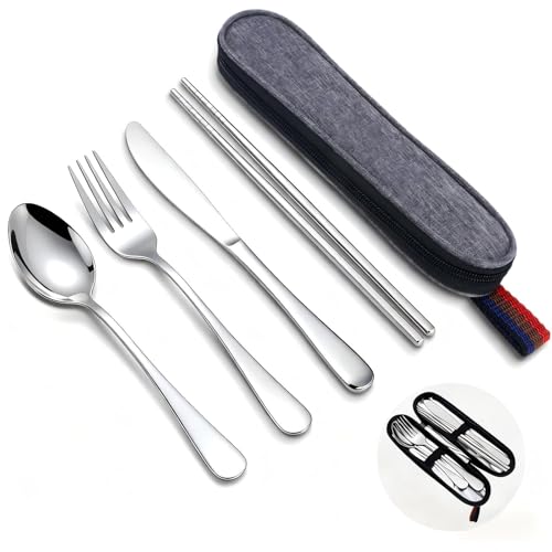 5 Piece Stainless Steel Travel Utensils Set - Silver