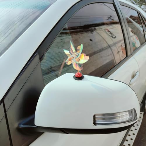 Reflective Bird Deterrent Pinwheels for Car Mirrors - 2 Pieces