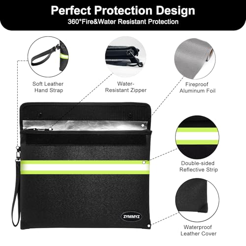 Upgraded Insulated Fire Proof Money Bag for Cash,6200¢µ Fireproof&Waterproof Document Pouch with Water Resistant Zipper,Fireproof Envelopes for Important Documents,Valuables£¨Not Suitable for A4 Files£©