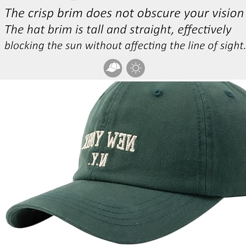 Washed Baseball Cap - Adjustable Unisex New York Hat - Green