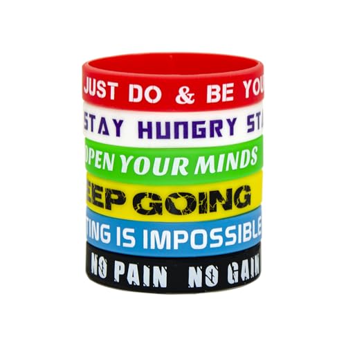 Inspirational Silicone Wristbands - 6 Pack of Motivational Messages