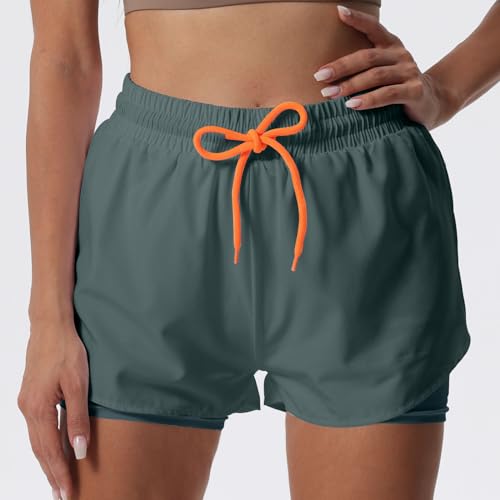 2 in 1 Women's Workout Shorts - Gym, Yoga, Running Skirt - Large, Green