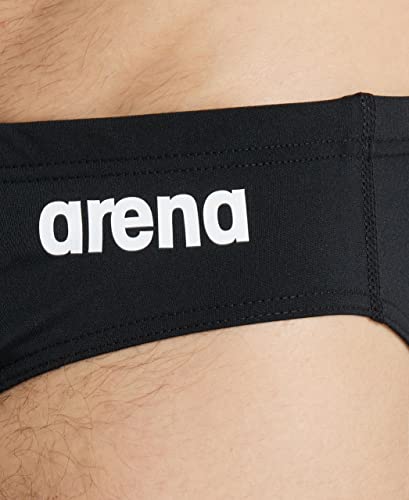 Arena Men's Solid Team Swim Brief Black/White - Athletic Swimwear, Quick-Dry, UV Protection, Adjustable Waist