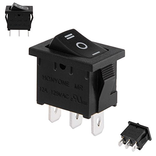 3-Position On-Off-On Toggle Rocker Switch - Black AC125V/12A