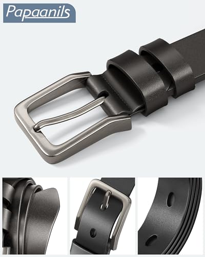 Genuine Leather Men's Dress Belt - 1.5" Width, Gray - 2pcs, Waist Size 31-34"