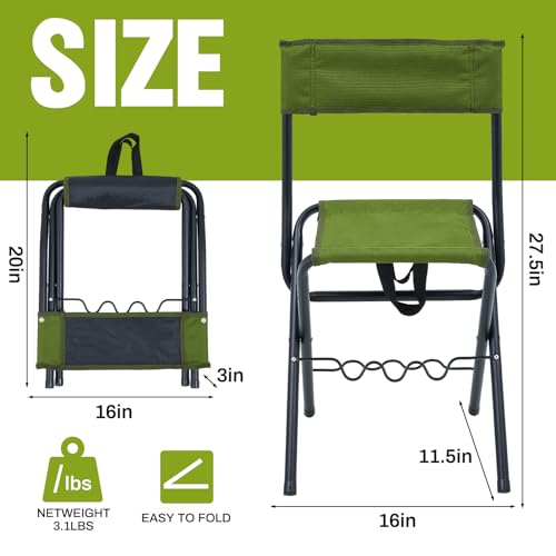 2 Pcs Folding Fishing Chair with Rod Holders, Green