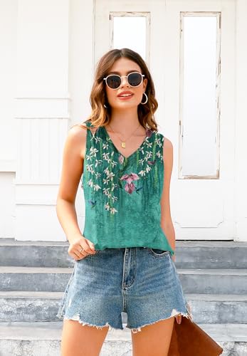 Womens Tie Dye Tank Top - Sleeveless Summer Workout Shirt - Flower Swallow, S