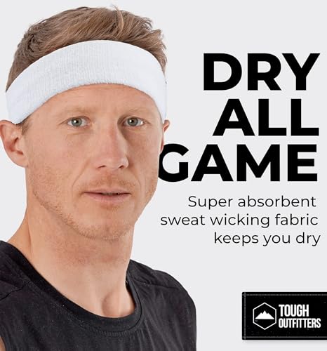 Terry Cloth Sweat-Wicking Headband for Sports & Fitness - White