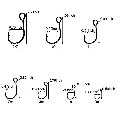 Inline Single Fishing Hooks - 30pcs Pack, Sizes 2/0-8#