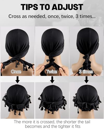 Ababalaya Unisex Satin Lined Halo Turban Durag Head Wrap Black/Grey - 2 Pack