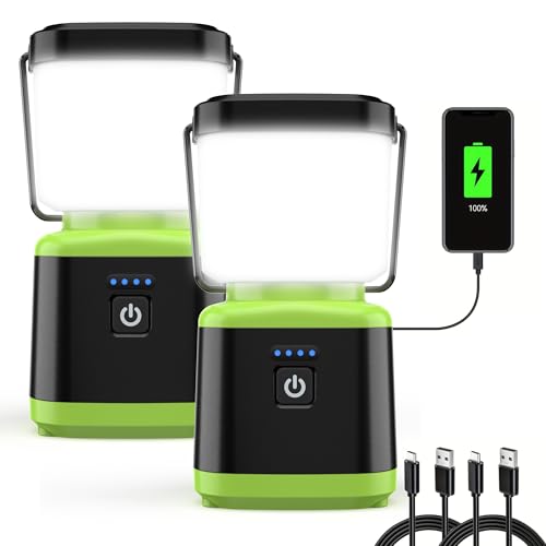 AlpsWolf Camping Lantern Rechargeable, 4 Modes Stepless Dimming LED Lantern, Rechargeable Lantern for Power Outages, IPX4 Waterproof Portable Camping Light, Green 2 Packs