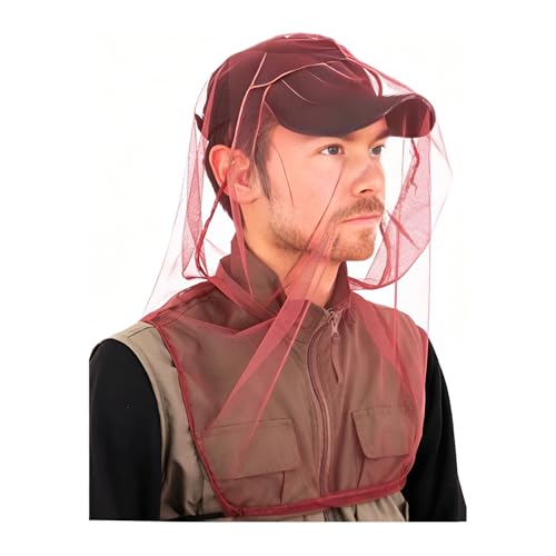 Mosquito Head Net Mesh - 2 Packs, Bug Protection Face & Neck Mask - One Size / Red White