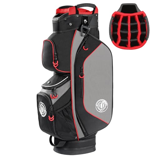 Lightweight Golf Cart Bag with 15-Way Organizer - Black & Red