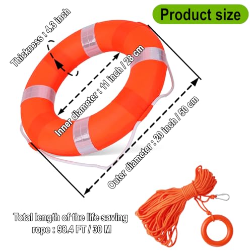 20-Inch Swim Foam Lifebuoy Set with 98.4FT Rope - Orange