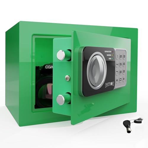 PATRON small safe box with key£¬mini safe for money£¬small coin safes for home with code£¬little jewelry lock box for kids£¬Wall or Cabinet Safe for personal items£¬0.236 Cubic Feet Green