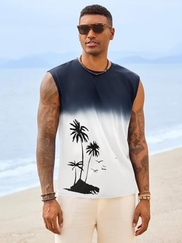 Runcati Men's 3X-Large White Graphic Tank Top with Palm Tree Gradient Design