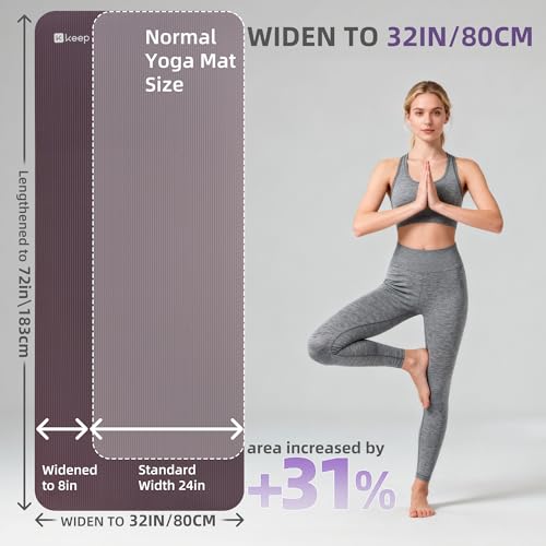 KEEP 15mm Thick NBR Yoga Mat 72x32 Purple, Extra Wide Non-Slip for Yoga, Pilates & More