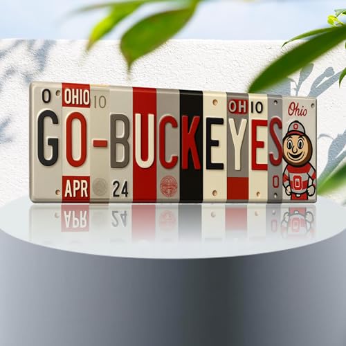 Ohio State Buckeyes Go Buckeyes License Plate Sign - 16x6 Inch Metal Wall Art