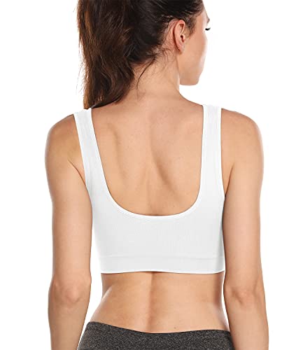 Onory Women's Wireless Padded Sports Bras 3 Pack Medium Support Large/Nude White Black