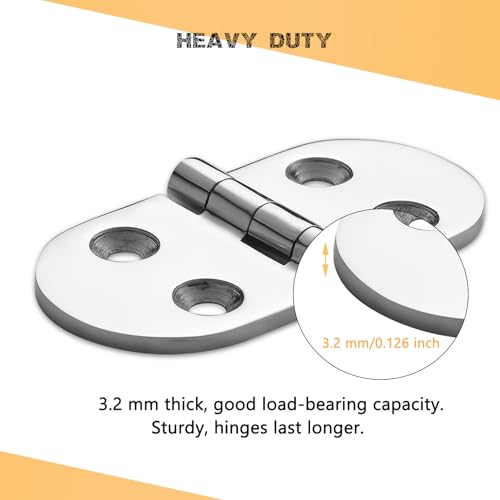 Heavy Duty Marine Boat Hatch Hinges 316 Stainless Steel 3x1.5-Inch Oval (2-Pack)