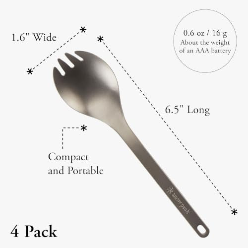Snow Peak Assorted 4-Pack Titanium Sporks - Lightweight Durable Camping Utensils